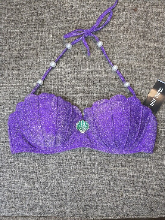 Hot Topic Tops - Hot Topic Purple Glitter Seashell Halter Top with Pearl Detail